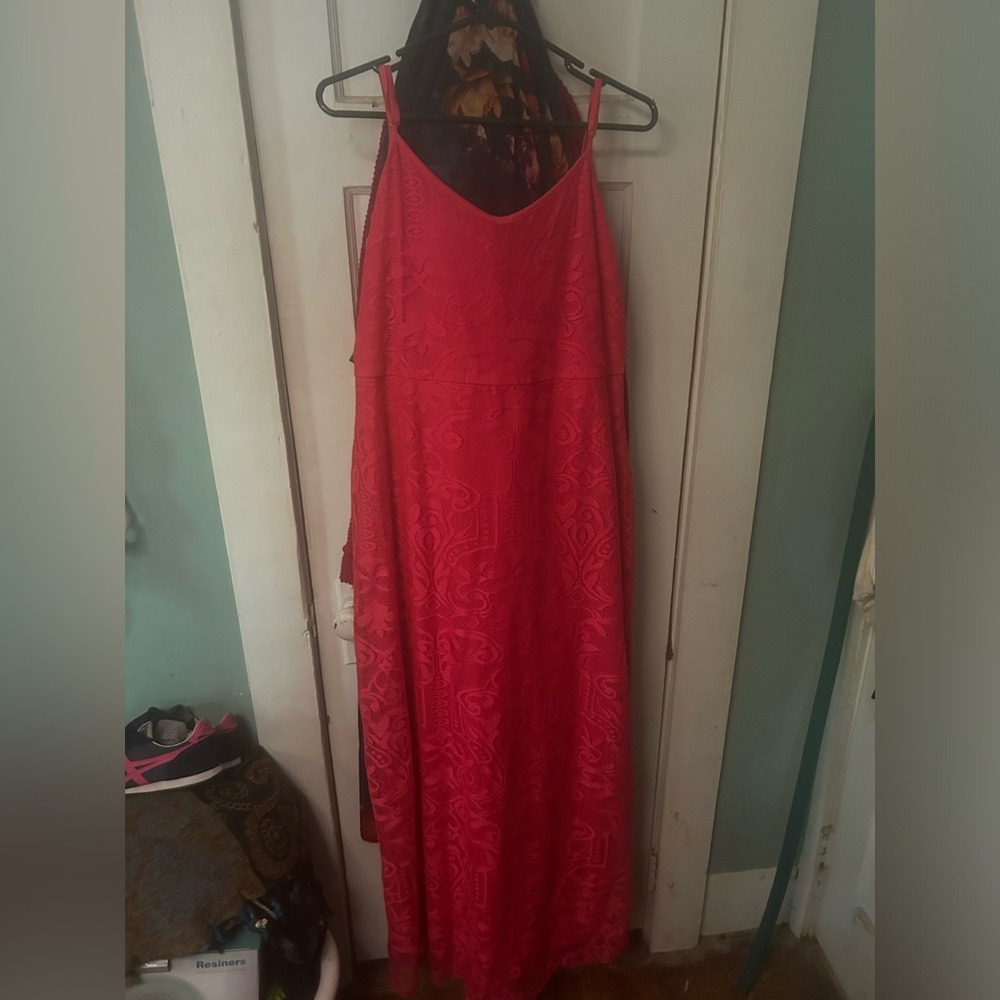 Pink lace maxi dress